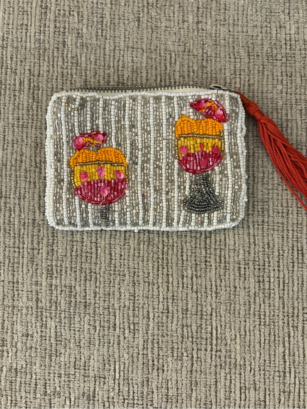 Beaded Cocktail Coin Clutch with Orange Tassel